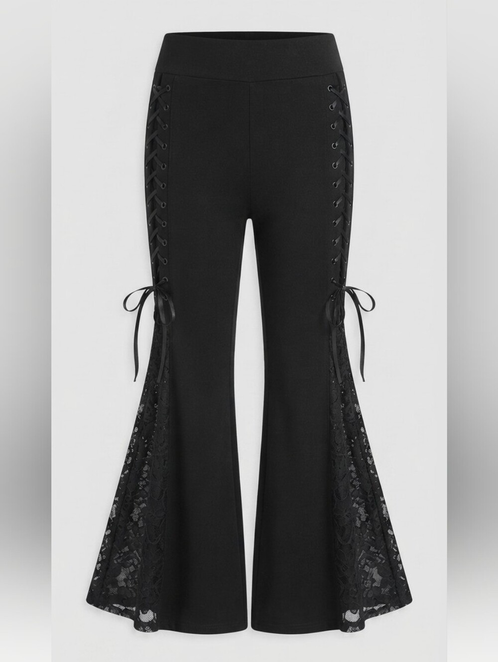 Elegant Black Lace-Up Women's Pants